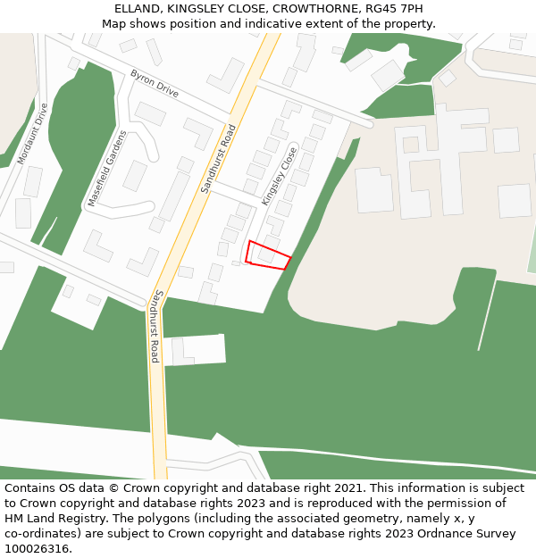 ELLAND, KINGSLEY CLOSE, CROWTHORNE, RG45 7PH: Location map and indicative extent of plot