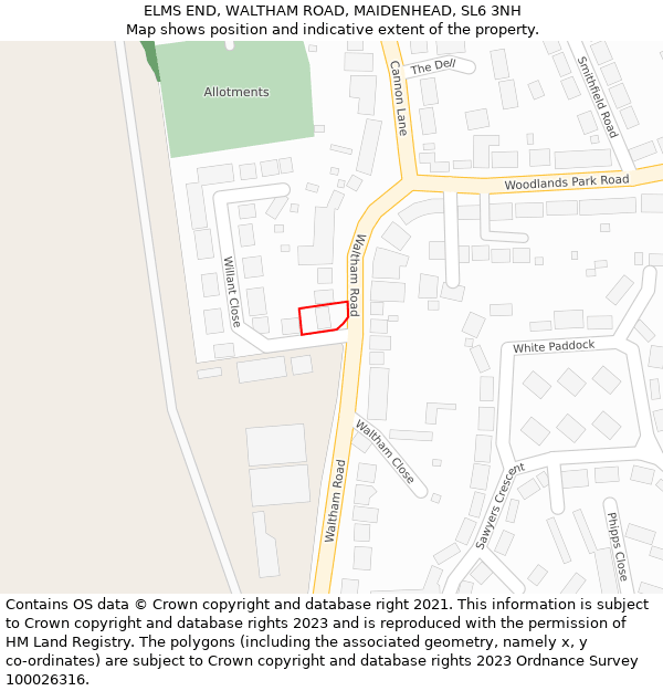 ELMS END, WALTHAM ROAD, MAIDENHEAD, SL6 3NH: Location map and indicative extent of plot