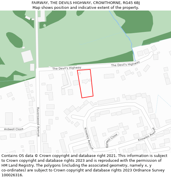 FAIRWAY, THE DEVILS HIGHWAY, CROWTHORNE, RG45 6BJ: Location map and indicative extent of plot