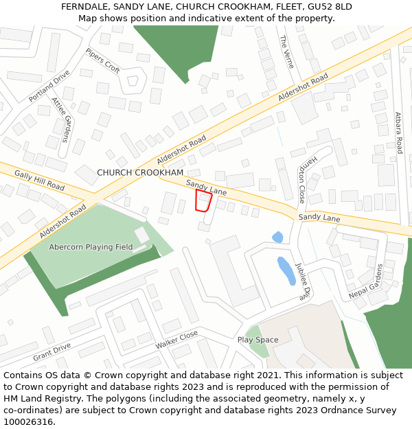 FERNDALE, SANDY LANE, CHURCH CROOKHAM, FLEET, GU52 8LD: Location map and indicative extent of plot