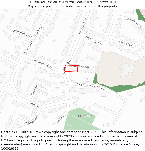 FIRGROVE, COMPTON CLOSE, WINCHESTER, SO22 4HN: Location map and indicative extent of plot