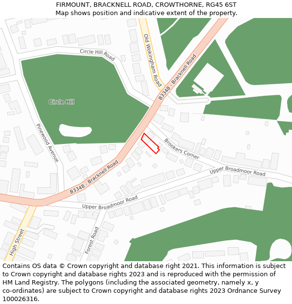 FIRMOUNT, BRACKNELL ROAD, CROWTHORNE, RG45 6ST: Location map and indicative extent of plot