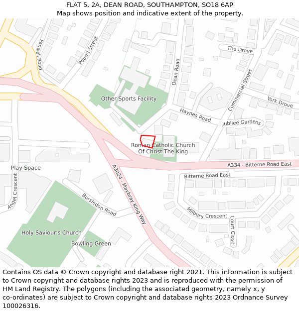 FLAT 5, 2A, DEAN ROAD, SOUTHAMPTON, SO18 6AP: Location map and indicative extent of plot