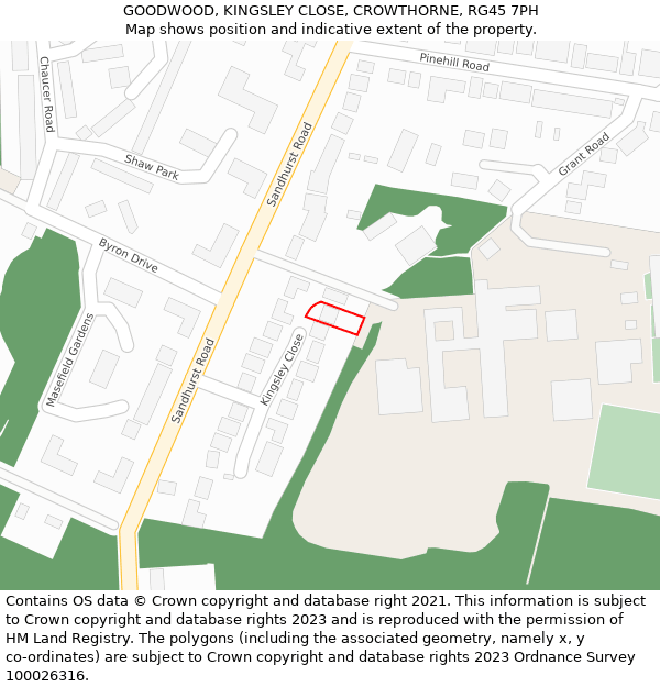 GOODWOOD, KINGSLEY CLOSE, CROWTHORNE, RG45 7PH: Location map and indicative extent of plot