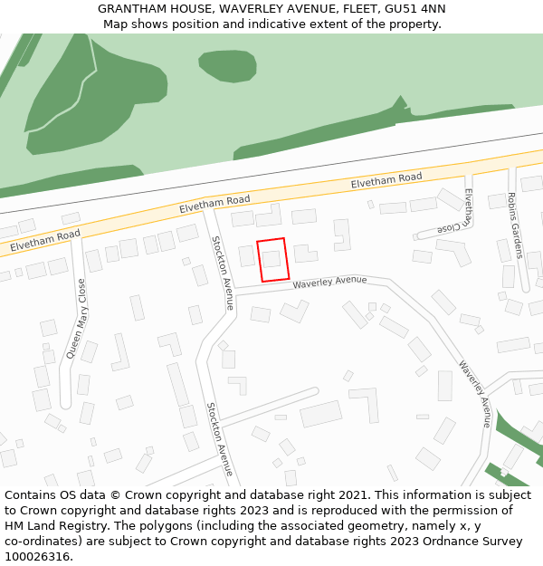GRANTHAM HOUSE, WAVERLEY AVENUE, FLEET, GU51 4NN: Location map and indicative extent of plot