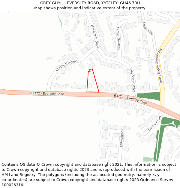 GREY GHYLL, EVERSLEY ROAD, YATELEY, GU46 7RH: Location map and indicative extent of plot