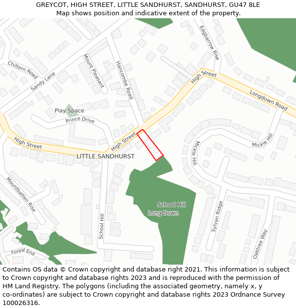 GREYCOT, HIGH STREET, LITTLE SANDHURST, SANDHURST, GU47 8LE: Location map and indicative extent of plot