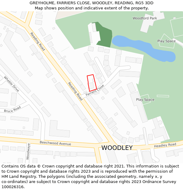 GREYHOLME, FARRIERS CLOSE, WOODLEY, READING, RG5 3DD: Location map and indicative extent of plot