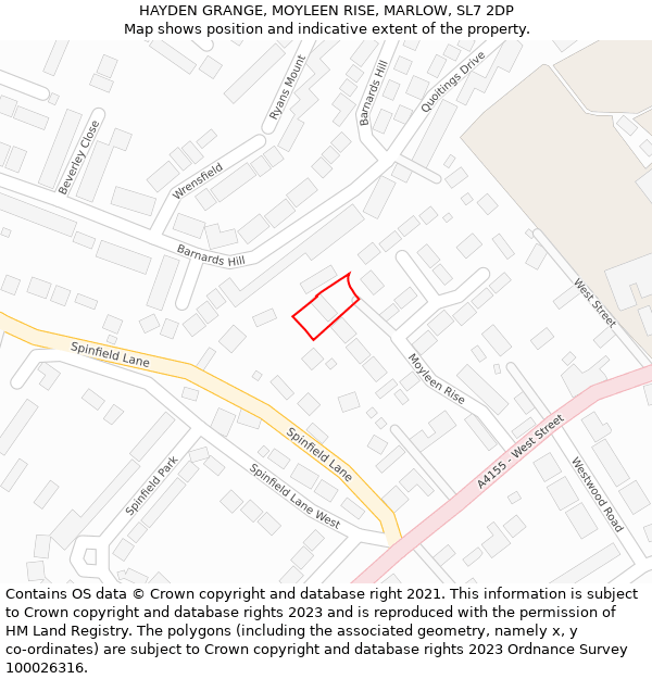 HAYDEN GRANGE, MOYLEEN RISE, MARLOW, SL7 2DP: Location map and indicative extent of plot