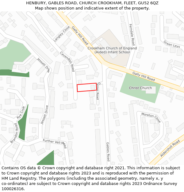 HENBURY, GABLES ROAD, CHURCH CROOKHAM, FLEET, GU52 6QZ: Location map and indicative extent of plot