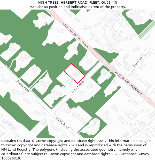 HIGH TREES, HERBERT ROAD, FLEET, GU51 4JN: Location map and indicative extent of plot