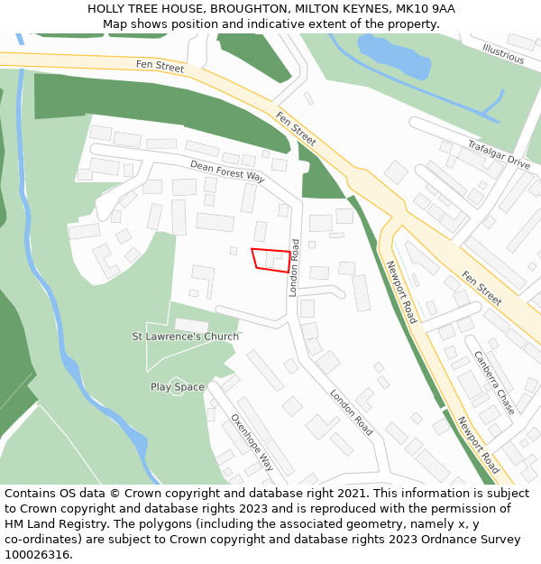 HOLLY TREE HOUSE, BROUGHTON, MILTON KEYNES, MK10 9AA: Location map and indicative extent of plot