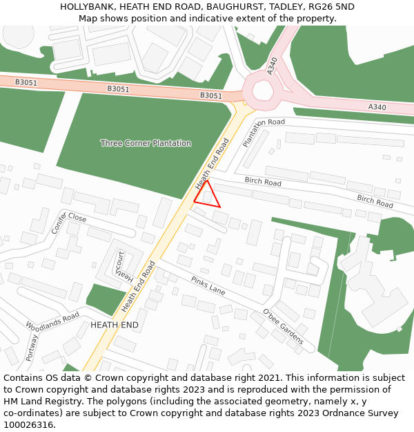 HOLLYBANK, HEATH END ROAD, BAUGHURST, TADLEY, RG26 5ND: Location map and indicative extent of plot