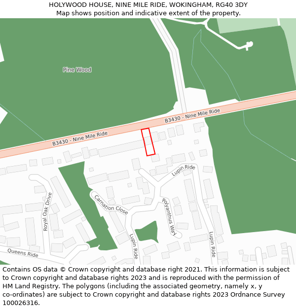 HOLYWOOD HOUSE, NINE MILE RIDE, WOKINGHAM, RG40 3DY: Location map and indicative extent of plot