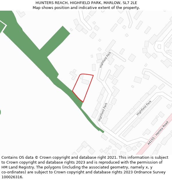 HUNTERS REACH, HIGHFIELD PARK, MARLOW, SL7 2LE: Location map and indicative extent of plot