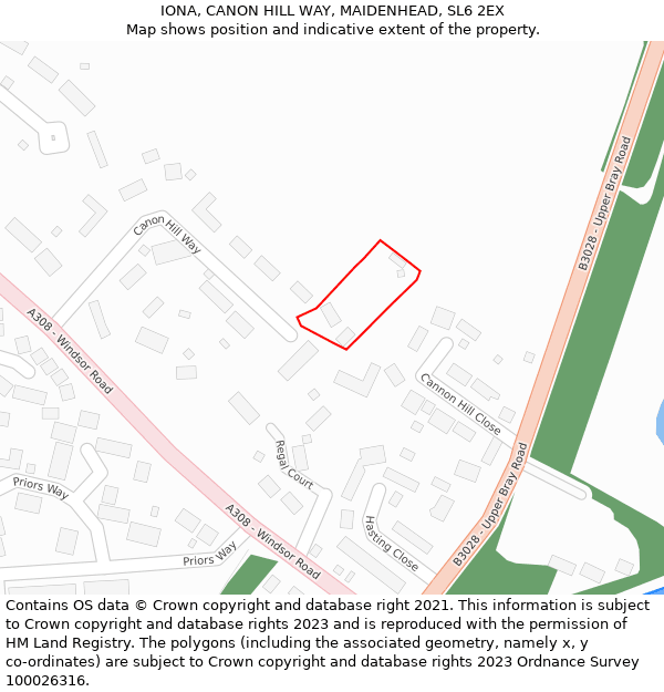IONA, CANON HILL WAY, MAIDENHEAD, SL6 2EX: Location map and indicative extent of plot
