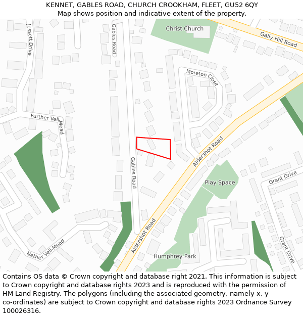 KENNET, GABLES ROAD, CHURCH CROOKHAM, FLEET, GU52 6QY: Location map and indicative extent of plot