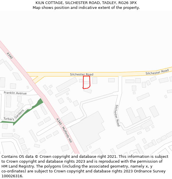 KILN COTTAGE, SILCHESTER ROAD, TADLEY, RG26 3PX: Location map and indicative extent of plot