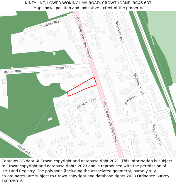 KINTALINE, LOWER WOKINGHAM ROAD, CROWTHORNE, RG45 6BT: Location map and indicative extent of plot