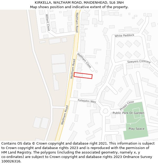 KIRKELLA, WALTHAM ROAD, MAIDENHEAD, SL6 3NH: Location map and indicative extent of plot