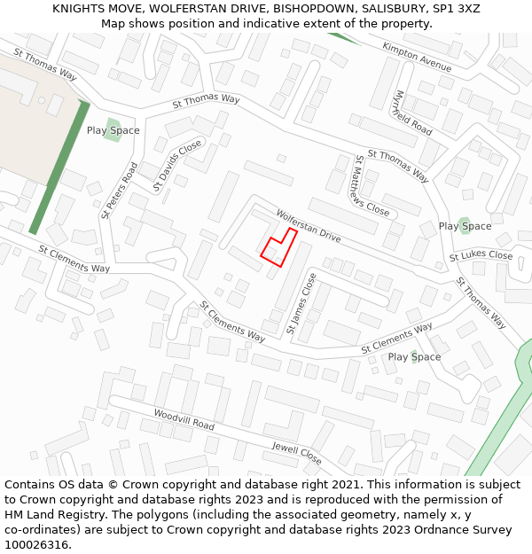 KNIGHTS MOVE, WOLFERSTAN DRIVE, BISHOPDOWN, SALISBURY, SP1 3XZ: Location map and indicative extent of plot