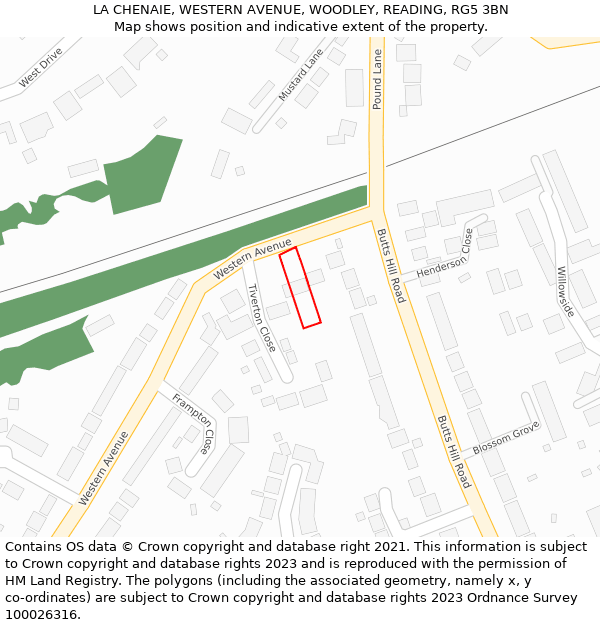 LA CHENAIE, WESTERN AVENUE, WOODLEY, READING, RG5 3BN: Location map and indicative extent of plot