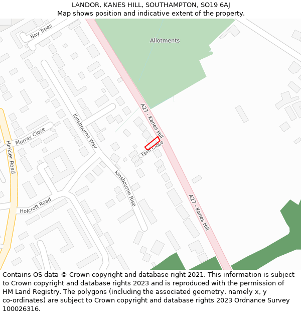 LANDOR, KANES HILL, SOUTHAMPTON, SO19 6AJ: Location map and indicative extent of plot