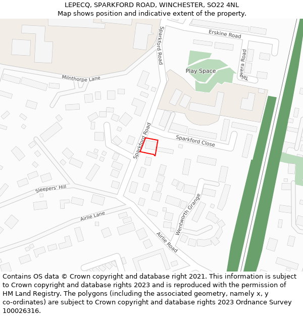 LEPECQ, SPARKFORD ROAD, WINCHESTER, SO22 4NL: Location map and indicative extent of plot