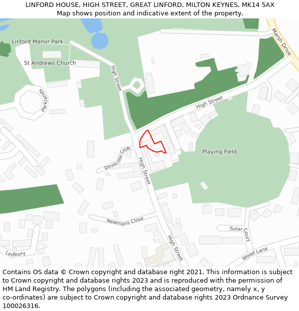 LINFORD HOUSE, HIGH STREET, GREAT LINFORD, MILTON KEYNES, MK14 5AX: Location map and indicative extent of plot