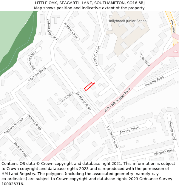 LITTLE OAK, SEAGARTH LANE, SOUTHAMPTON, SO16 6RJ: Location map and indicative extent of plot