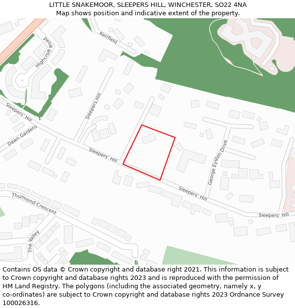 LITTLE SNAKEMOOR, SLEEPERS HILL, WINCHESTER, SO22 4NA: Location map and indicative extent of plot