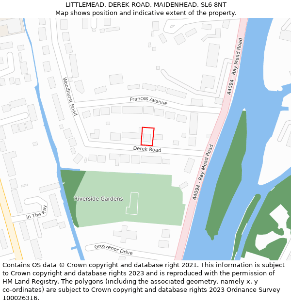 LITTLEMEAD, DEREK ROAD, MAIDENHEAD, SL6 8NT: Location map and indicative extent of plot