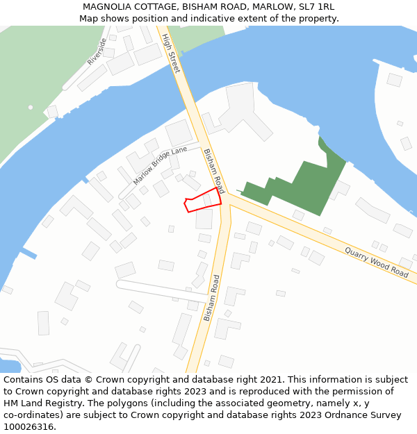 MAGNOLIA COTTAGE, BISHAM ROAD, MARLOW, SL7 1RL: Location map and indicative extent of plot