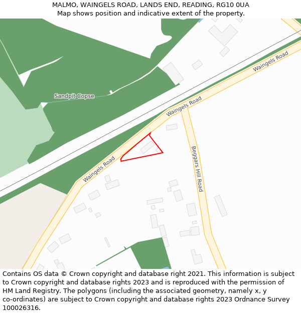 MALMO, WAINGELS ROAD, LANDS END, READING, RG10 0UA: Location map and indicative extent of plot