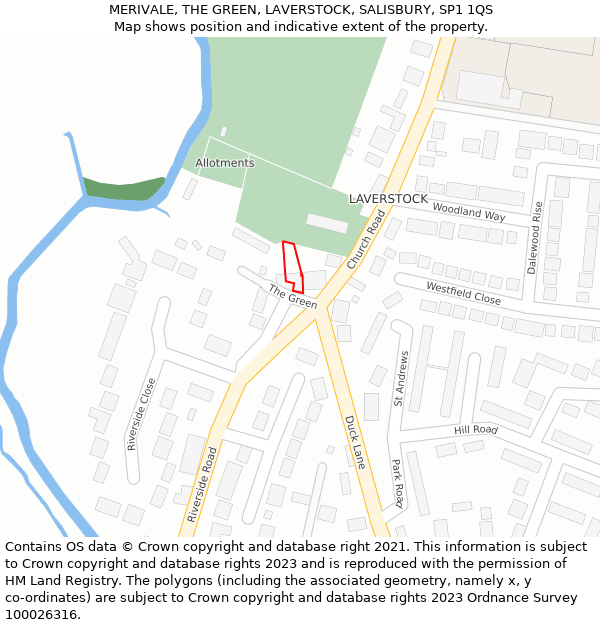 MERIVALE, THE GREEN, LAVERSTOCK, SALISBURY, SP1 1QS: Location map and indicative extent of plot