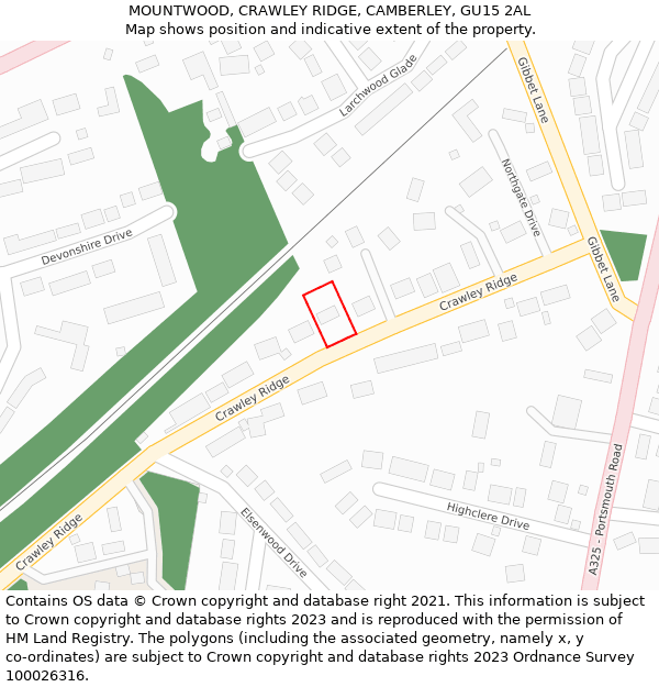 MOUNTWOOD, CRAWLEY RIDGE, CAMBERLEY, GU15 2AL: Location map and indicative extent of plot