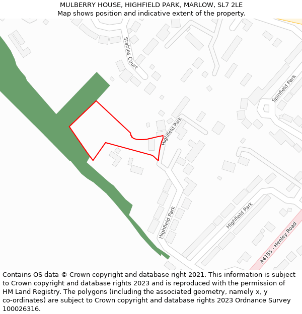 MULBERRY HOUSE, HIGHFIELD PARK, MARLOW, SL7 2LE: Location map and indicative extent of plot