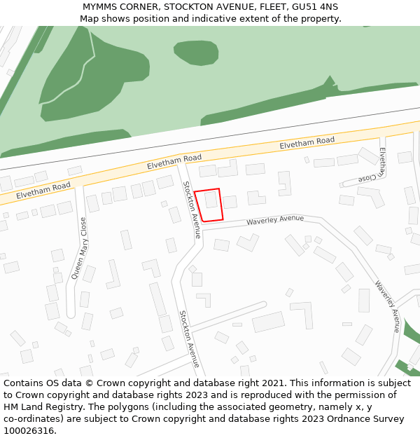 MYMMS CORNER, STOCKTON AVENUE, FLEET, GU51 4NS: Location map and indicative extent of plot