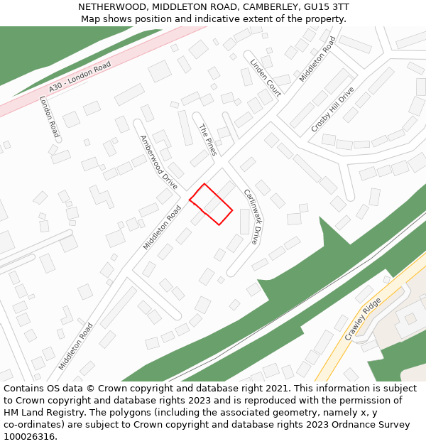 NETHERWOOD, MIDDLETON ROAD, CAMBERLEY, GU15 3TT: Location map and indicative extent of plot