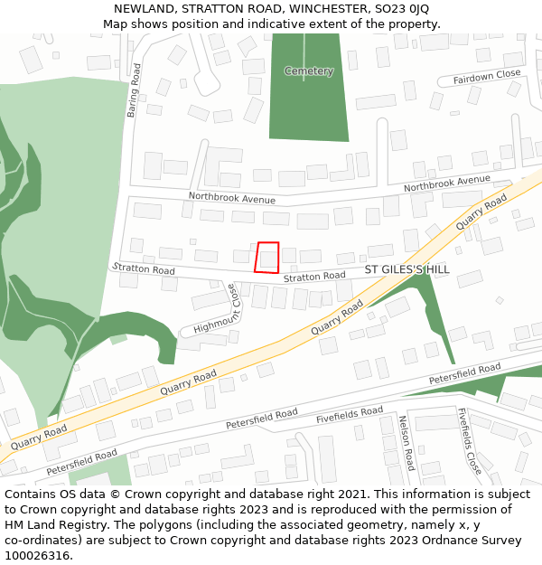 NEWLAND, STRATTON ROAD, WINCHESTER, SO23 0JQ: Location map and indicative extent of plot