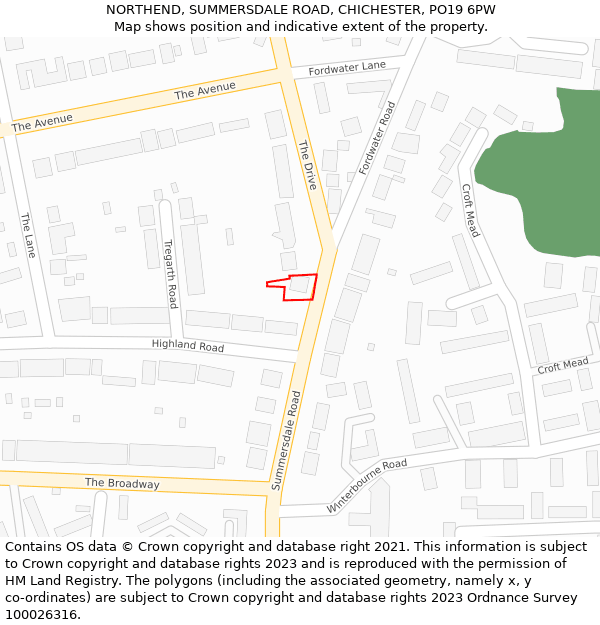 NORTHEND, SUMMERSDALE ROAD, CHICHESTER, PO19 6PW: Location map and indicative extent of plot