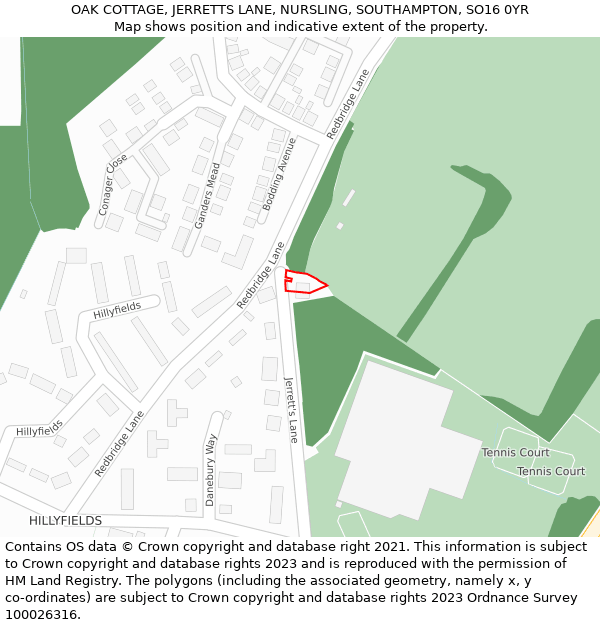 OAK COTTAGE, JERRETTS LANE, NURSLING, SOUTHAMPTON, SO16 0YR: Location map and indicative extent of plot