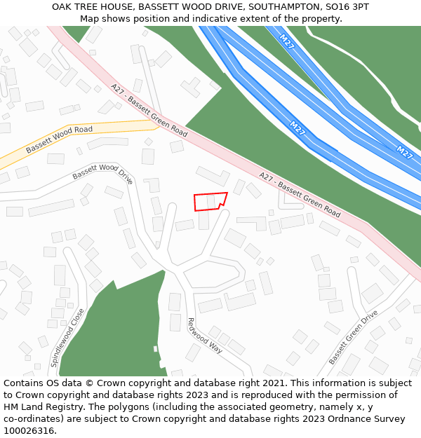 OAK TREE HOUSE, BASSETT WOOD DRIVE, SOUTHAMPTON, SO16 3PT: Location map and indicative extent of plot