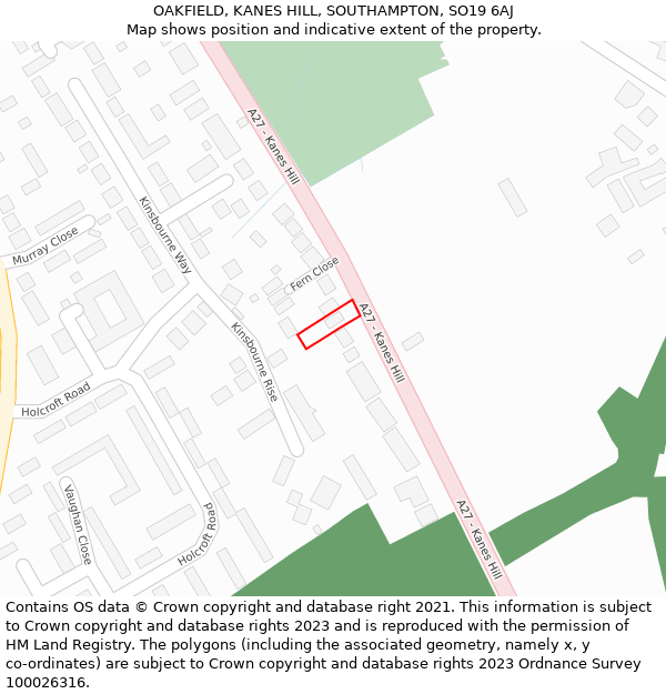 OAKFIELD, KANES HILL, SOUTHAMPTON, SO19 6AJ: Location map and indicative extent of plot