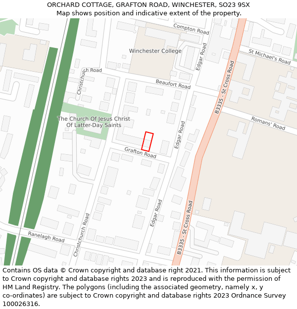 ORCHARD COTTAGE, GRAFTON ROAD, WINCHESTER, SO23 9SX: Location map and indicative extent of plot