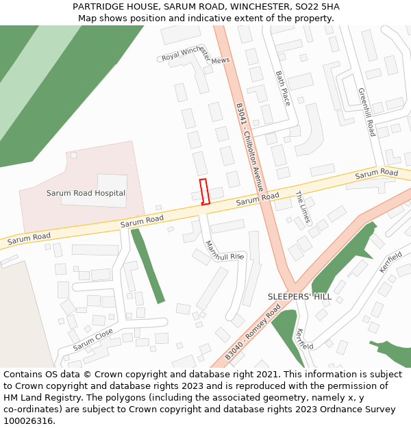 PARTRIDGE HOUSE, SARUM ROAD, WINCHESTER, SO22 5HA: Location map and indicative extent of plot