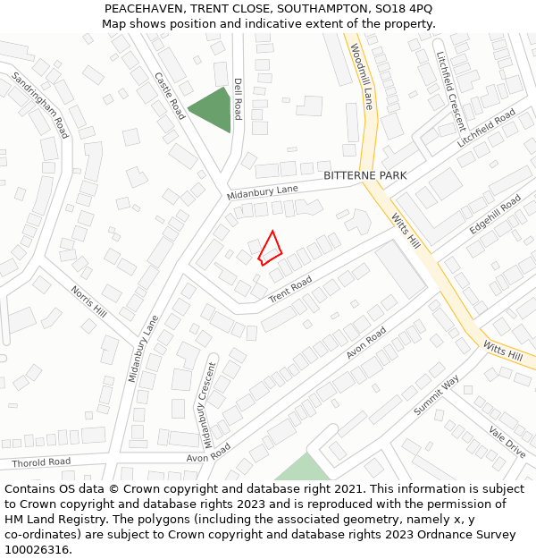 PEACEHAVEN, TRENT CLOSE, SOUTHAMPTON, SO18 4PQ: Location map and indicative extent of plot