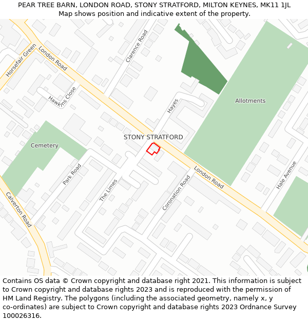 PEAR TREE BARN, LONDON ROAD, STONY STRATFORD, MILTON KEYNES, MK11 1JL: Location map and indicative extent of plot