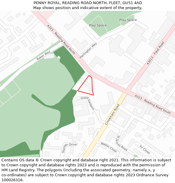 PENNY ROYAL, READING ROAD NORTH, FLEET, GU51 4AD: Location map and indicative extent of plot