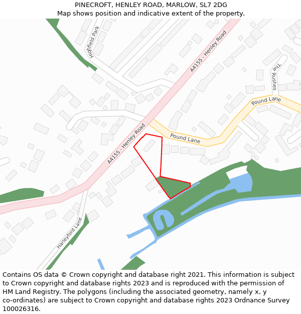 PINECROFT, HENLEY ROAD, MARLOW, SL7 2DG: Location map and indicative extent of plot